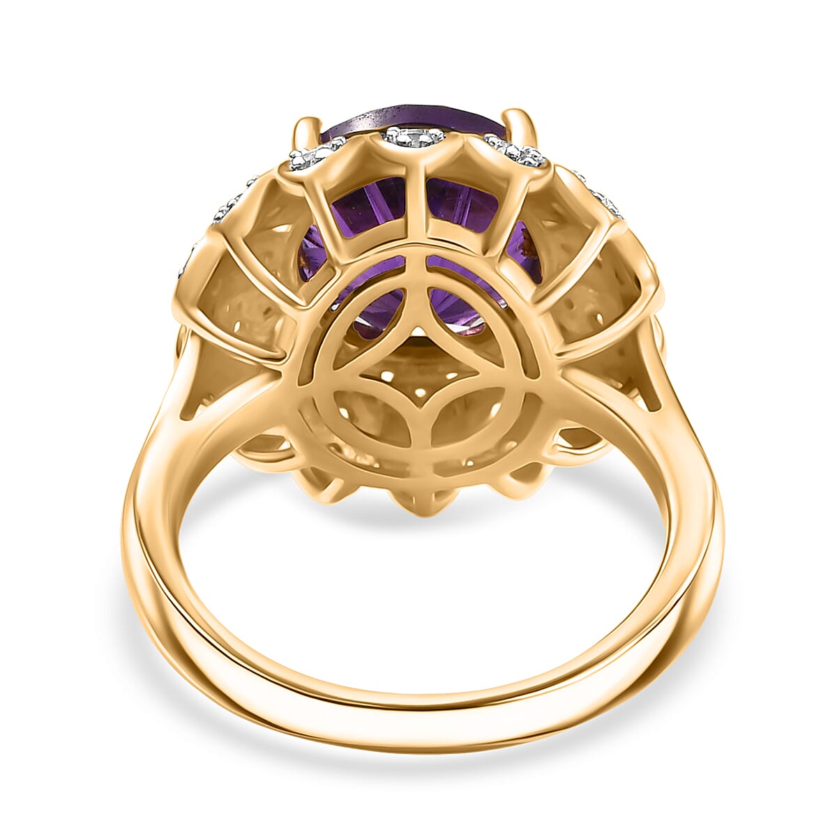 D’joy African Amethyst, White Zircon Main Stone With Side Stone Ring in 18K YG VermeilSterling Silver, Silver Wt.5 Gms  4.432  Ct.