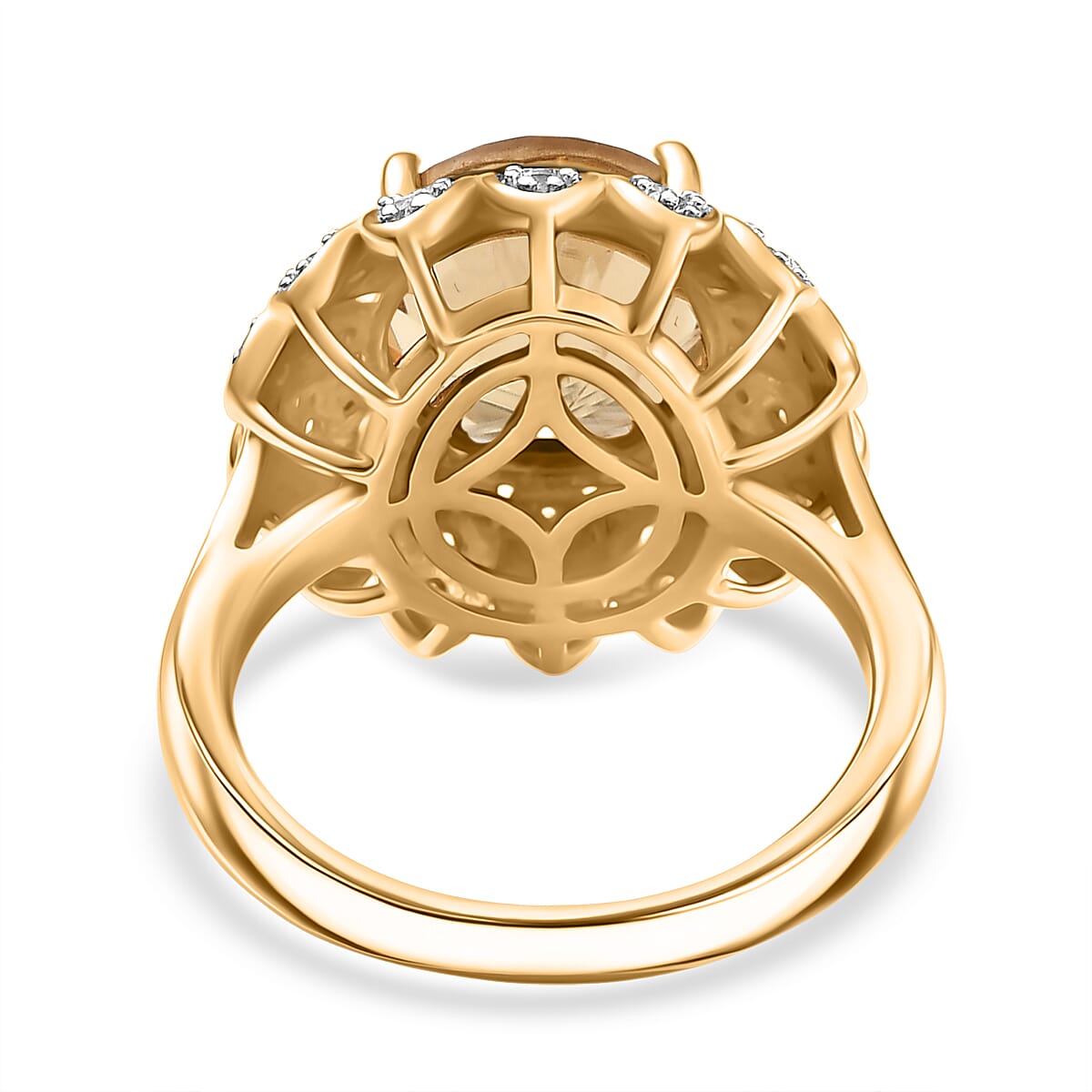 D’joy Citrine, White Zircon Main Stone With Side Stone Ring in 18K YG VermeilSterling Silver, Silver Wt.5 Gms  4.452  Ct.