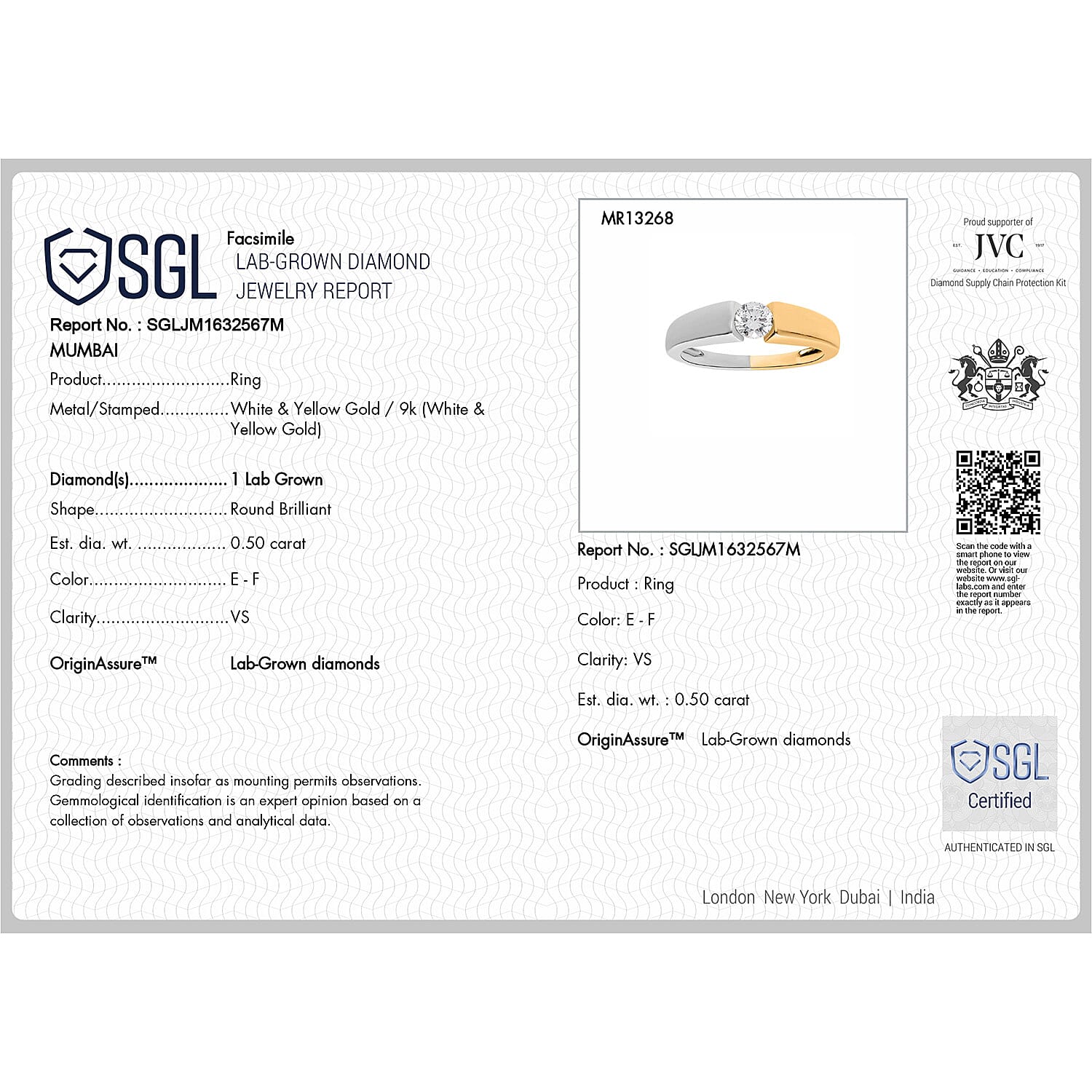 Luxuriant 9K White & Yellow Gold Lab Grown Diamond (VS-EF) SGL Certified Ring