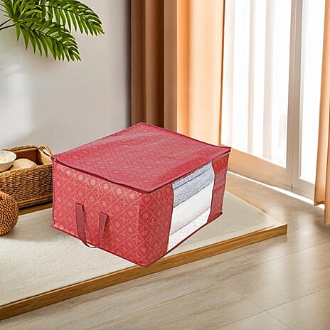 Set of 3 Storage Organisers With Transparent Viewing Window (60 x 30 x 45 cm) - Red