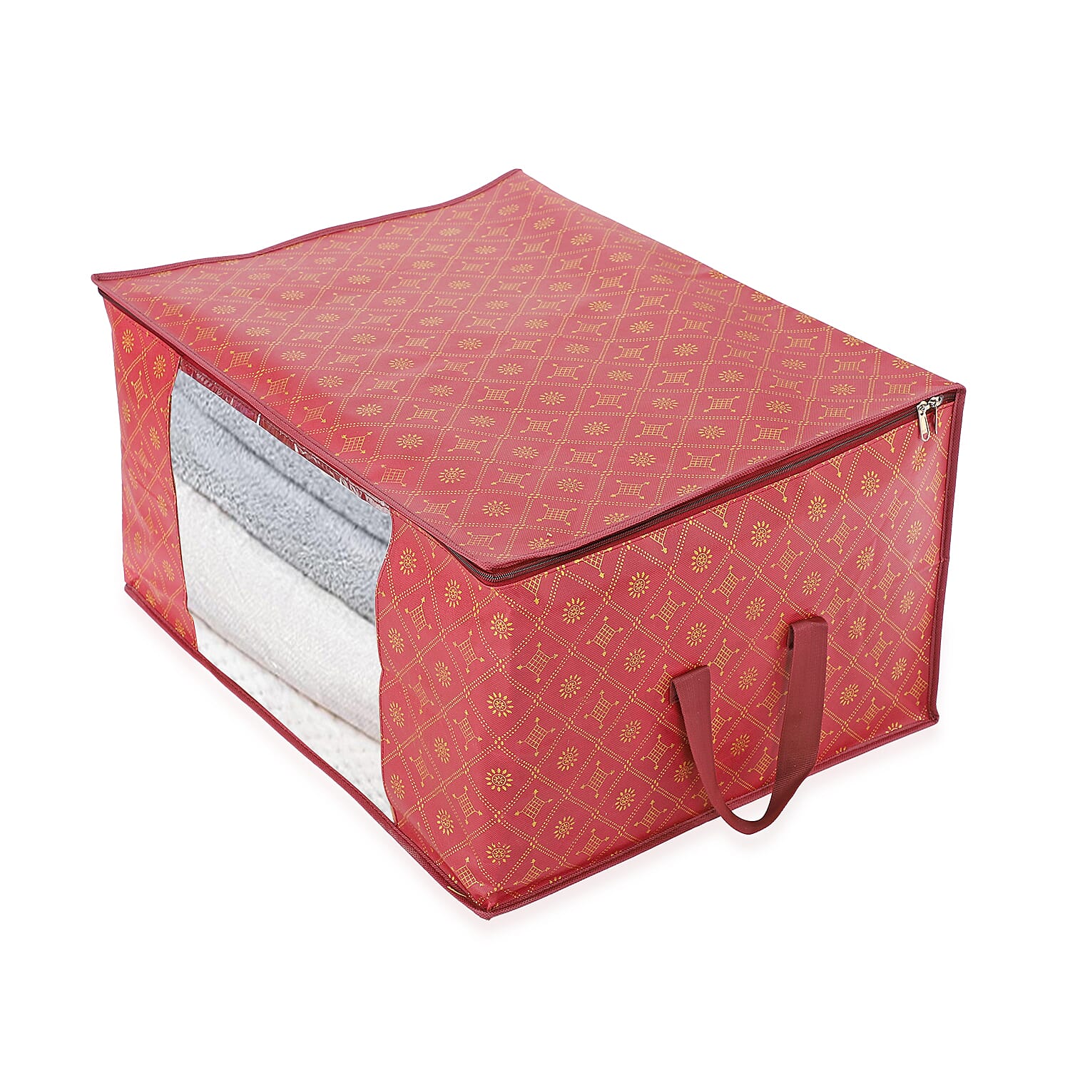 Set of 3 Storage Organisers With Transparent Viewing Window (60 x 30 x 45 cm) - Red