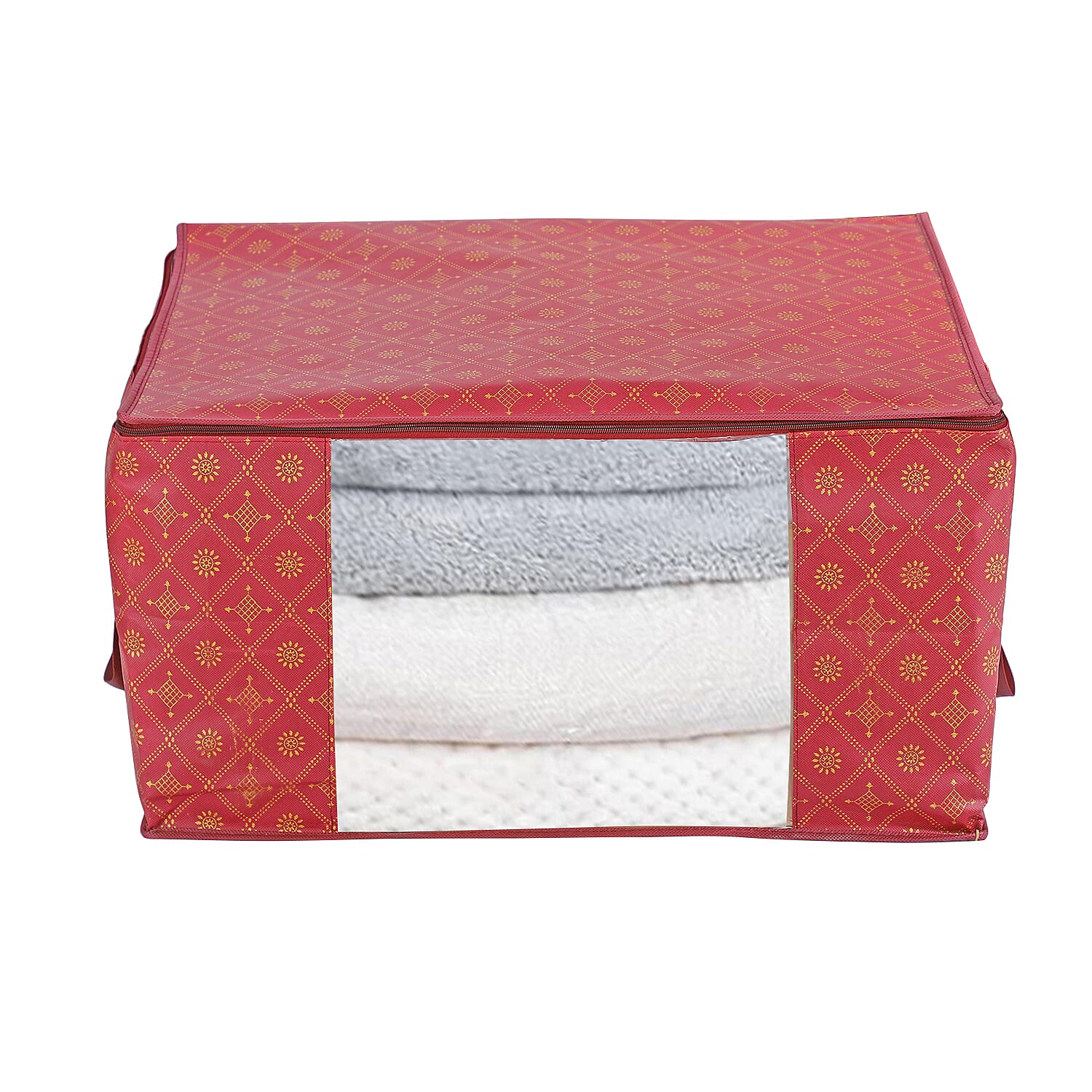 Set of 3 Storage Organisers With Transparent Viewing Window (60 x 30 x 45 cm) - Red