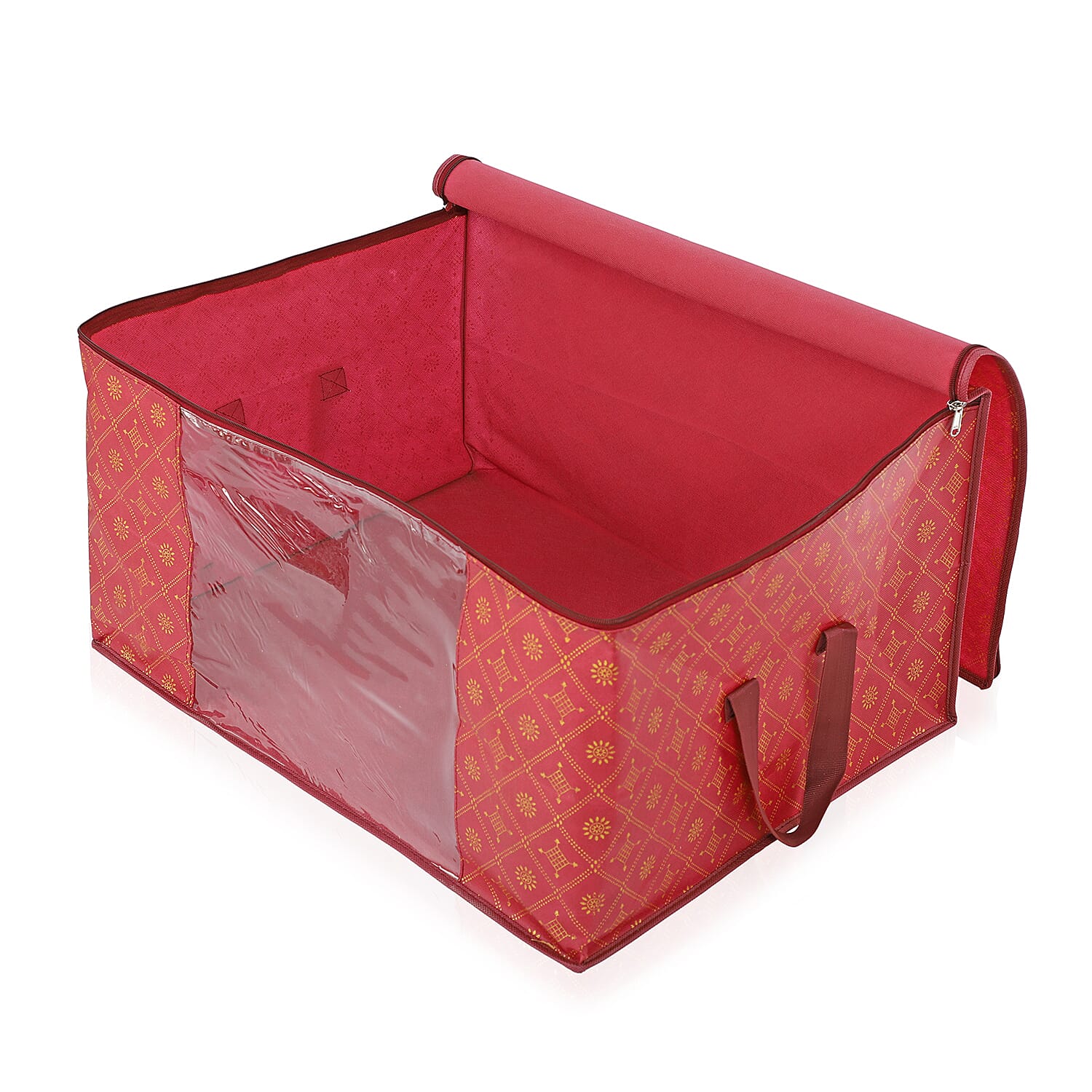Set of 3 Storage Organisers With Transparent Viewing Window (60 x 30 x 45 cm) - Red
