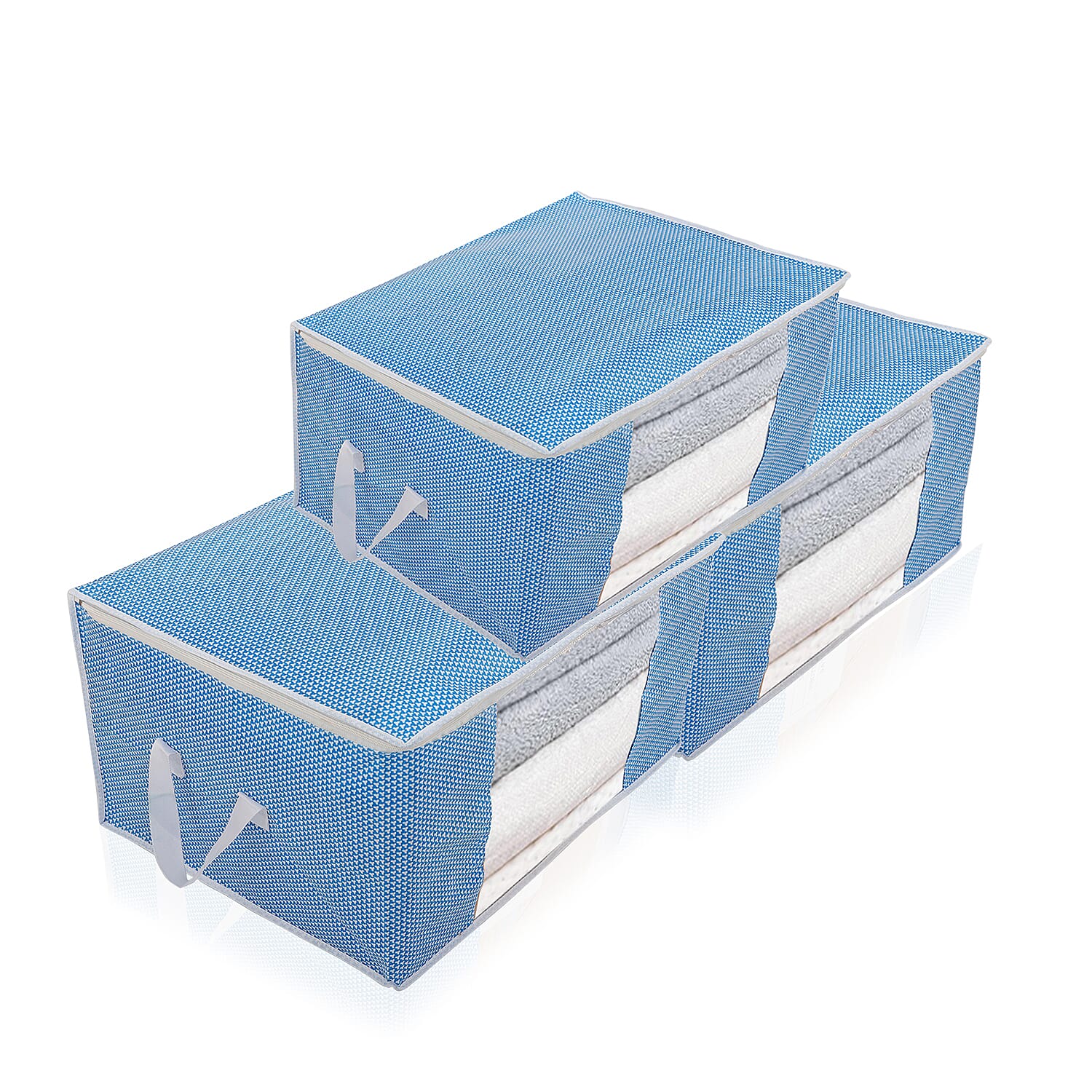 Set of 3 Storage Organisers With Transparent Viewing Window (60 x 30 x 45 cm) - Blue