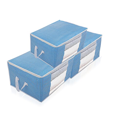 Set of 3 Storage Organisers With Transparent Viewing Window (60 x 30 x 45 cm) - Blue