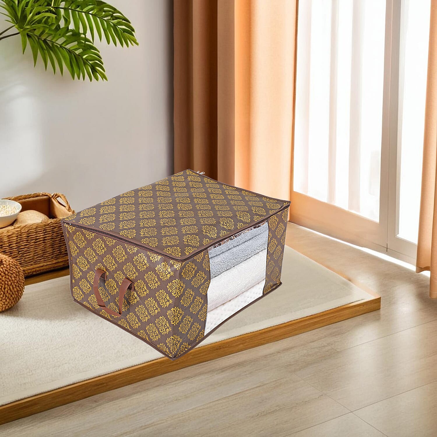 Set of 3 Storage Organisers With Transparent Viewing Window (60 x 30 x 45 cm) - Brown