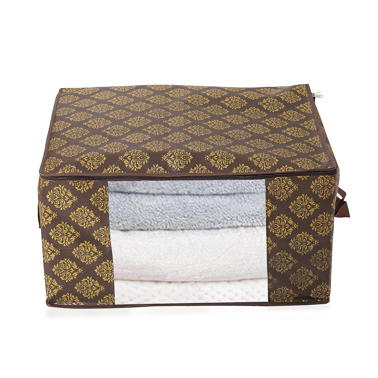 Set of 3 Storage Organisers With Transparent Viewing Window (60 x 30 x 45 cm) - Brown