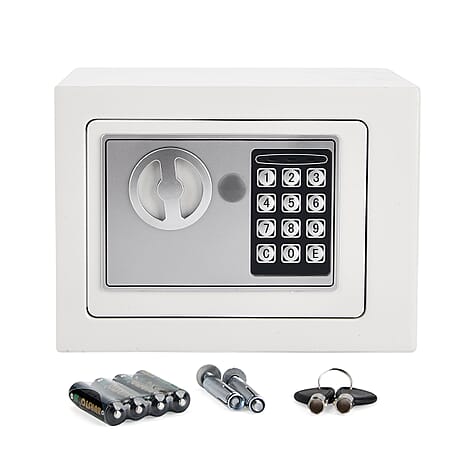 LOWEST EVER PRICE - 17E Carbon Steel Safe Box with Electronic Lock (Size 17x23x17cm) - White