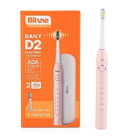 Bitvae Sonic Toothbrush With 8 Replacement Heads & Travel Case, 40,000 Strokes per min, 5 Brushing Modes & Smart Timer - Pink