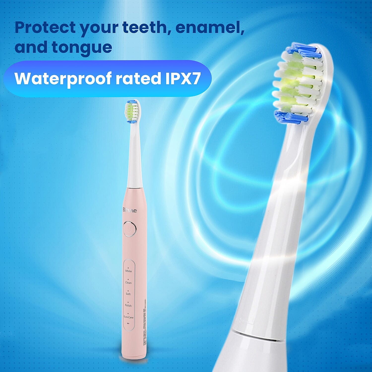 Bitvae Sonic Toothbrush With 8 Replacement Heads & Travel Case, 40,000 Strokes per min, 5 Brushing Modes & Smart Timer - Pink