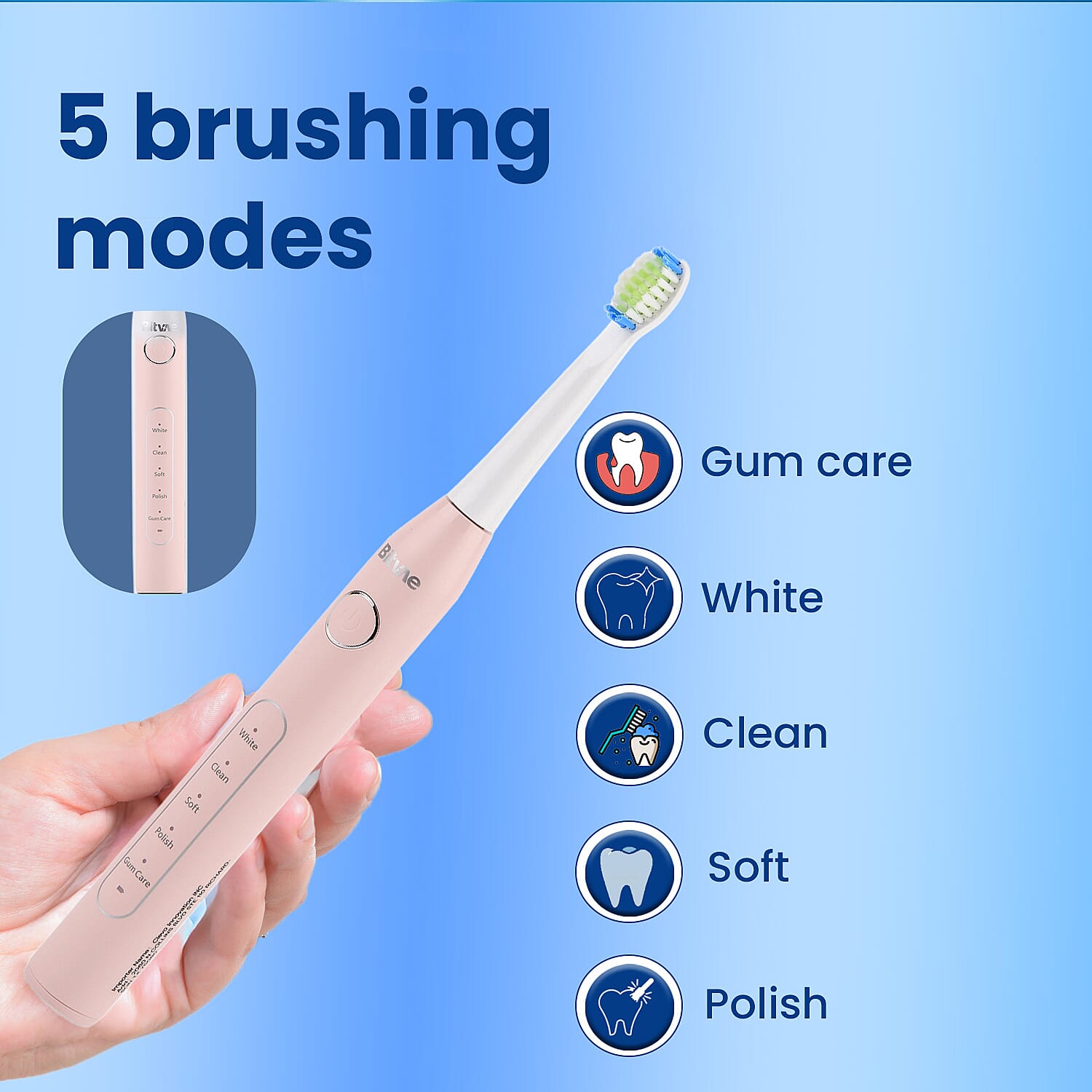 Bitvae Sonic Toothbrush With 8 Replacement Heads & Travel Case, 40,000 Strokes per min, 5 Brushing Modes & Smart Timer - Pink