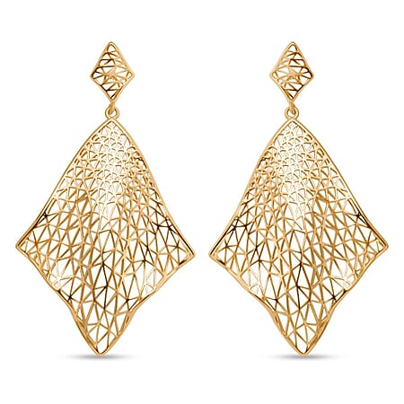 Treasure Of Siam - Sterling Silver Rhombus Earrings with Push Back in Yellow Gold Plating