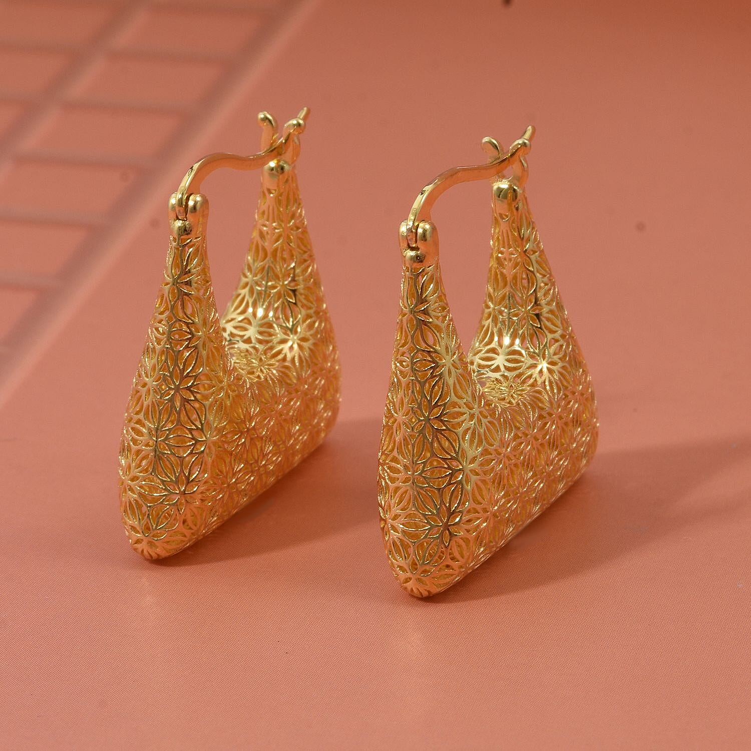 Treasure Of Siam - Sterling Silver Earrings with Push Back in Yellow Gold Plating