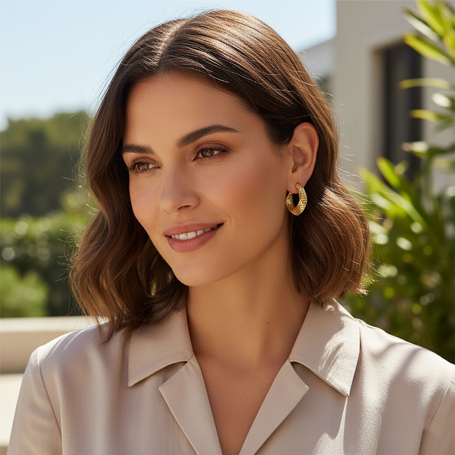 Sterling Silver Earring with Push Back in Yelllow Gold Plating