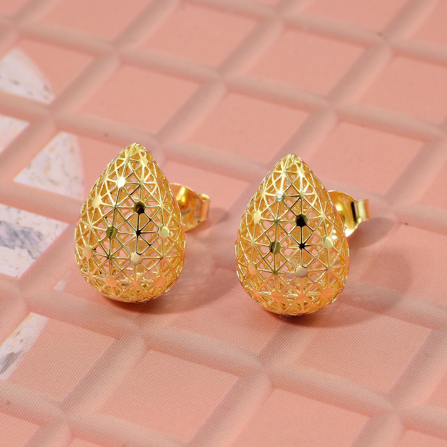 Treasure Of Siam - Sterling Silver Drop Push Back Earring in Yellow Gold Plating