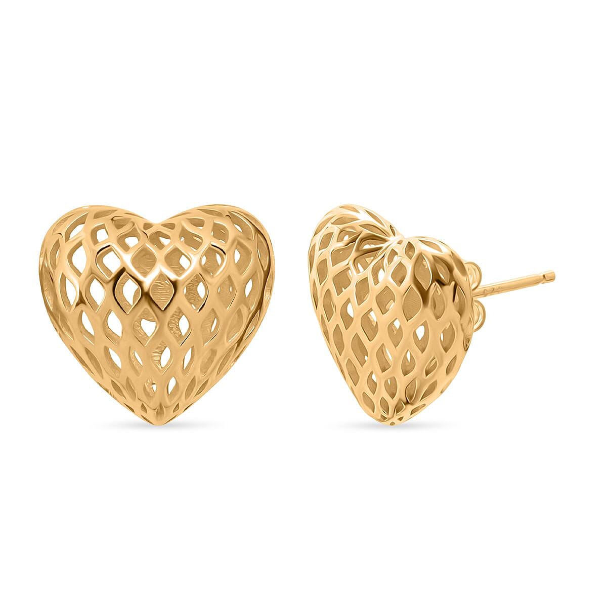 Treasure Of Siam - Sterling Silver Heart Earring with Push Back in Yellow Gold Plating