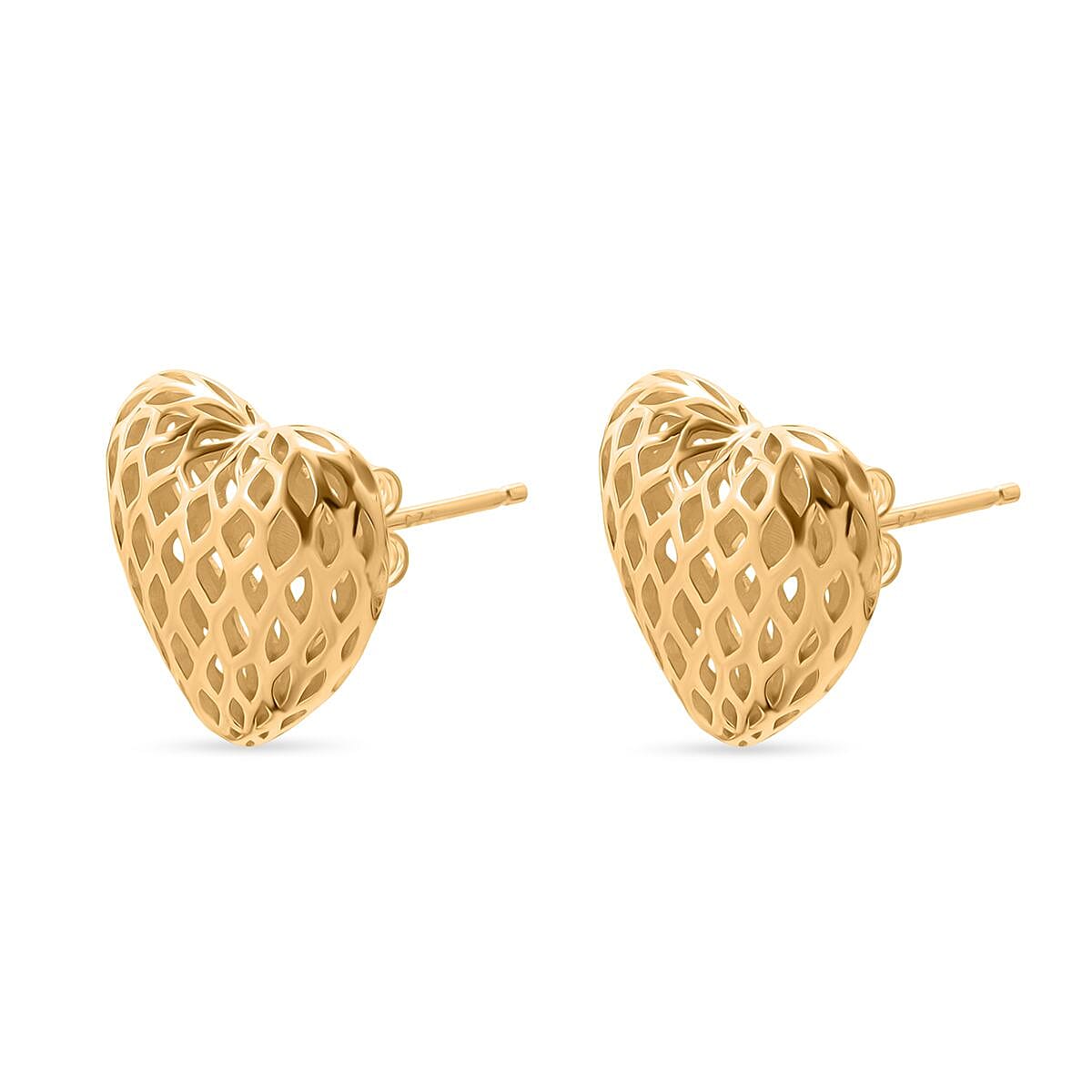 Treasure Of Siam - Sterling Silver Heart Earring with Push Back in Yellow Gold Plating