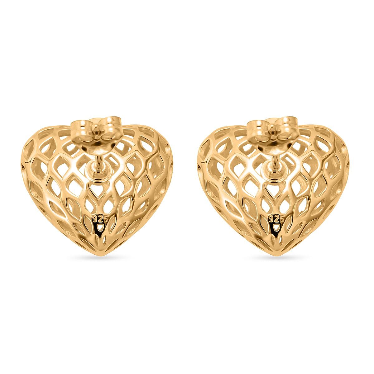 Treasure Of Siam - Sterling Silver Heart Earring with Push Back in Yellow Gold Plating