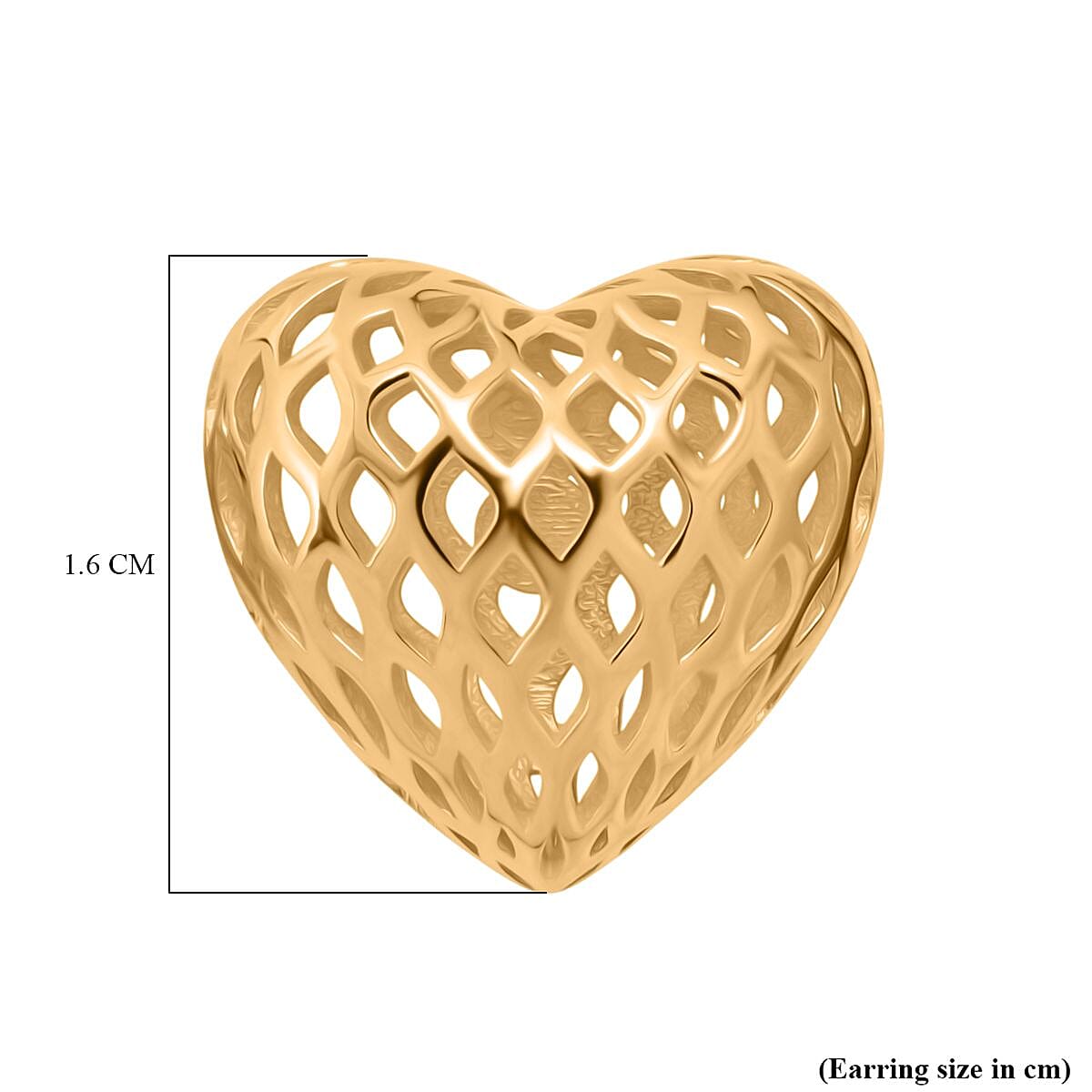 Treasure Of Siam - Sterling Silver Heart Earring with Push Back in Yellow Gold Plating