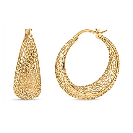 Treasure Of Siam - Sterling Silver Creole Hoop Earrings with Clasp in Yellow Gold Plating