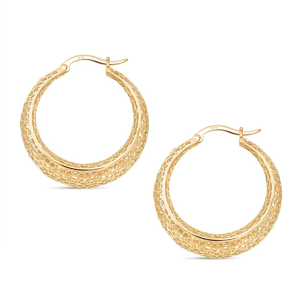 Treasure Of Siam - Sterling Silver Hoop Earrings with Clasp in Yellow Gold Plating Treasure Of Siam - Sterling Silver Hoop Earrings with Clasp in Yellow Gold Plating
