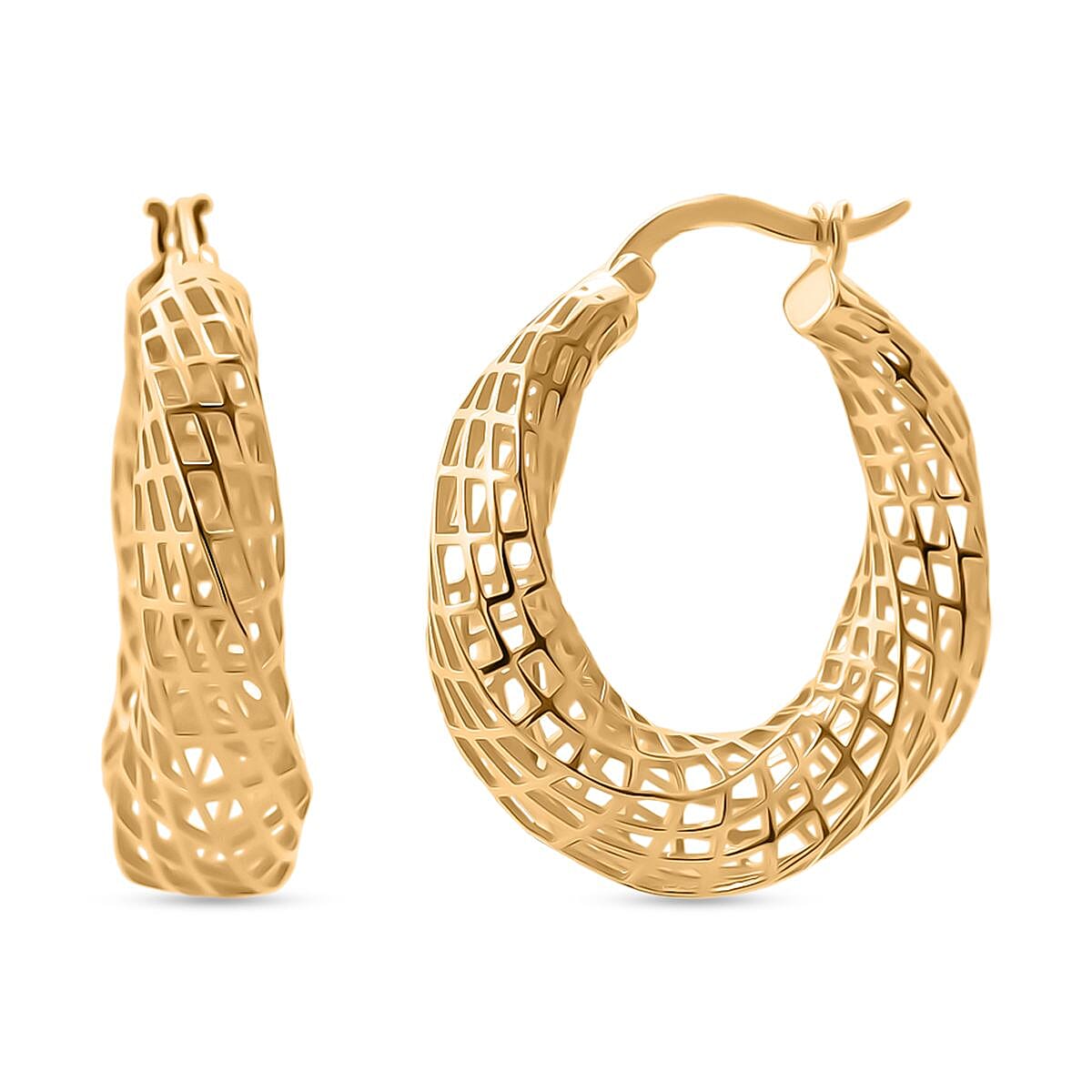 Treasure Of Siam - Sterling Silver Hoop Earring with Clasp in Yellow Gold Plating