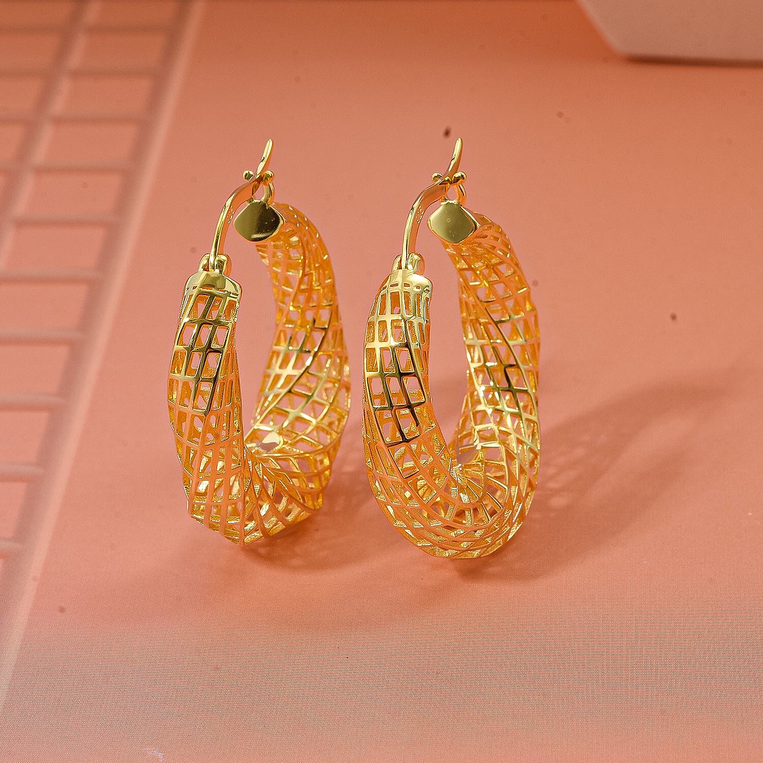 Treasure Of Siam - Sterling Silver Hoop Earring with Clasp in Yellow Gold Plating