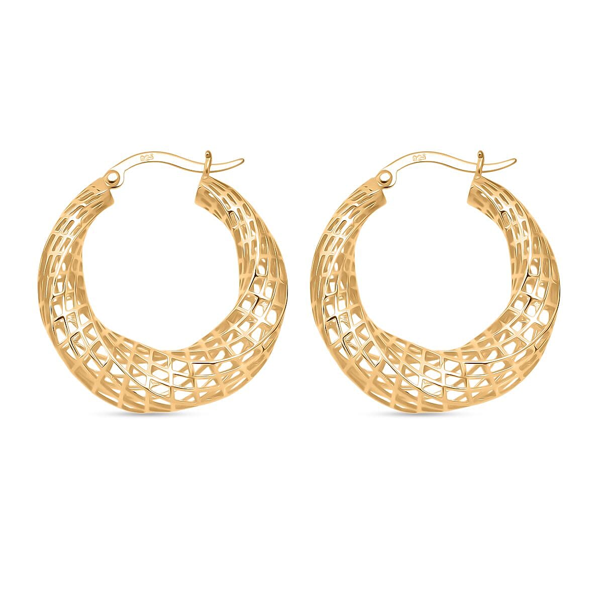 Treasure Of Siam - Sterling Silver Hoop Earring with Clasp in Yellow Gold Plating