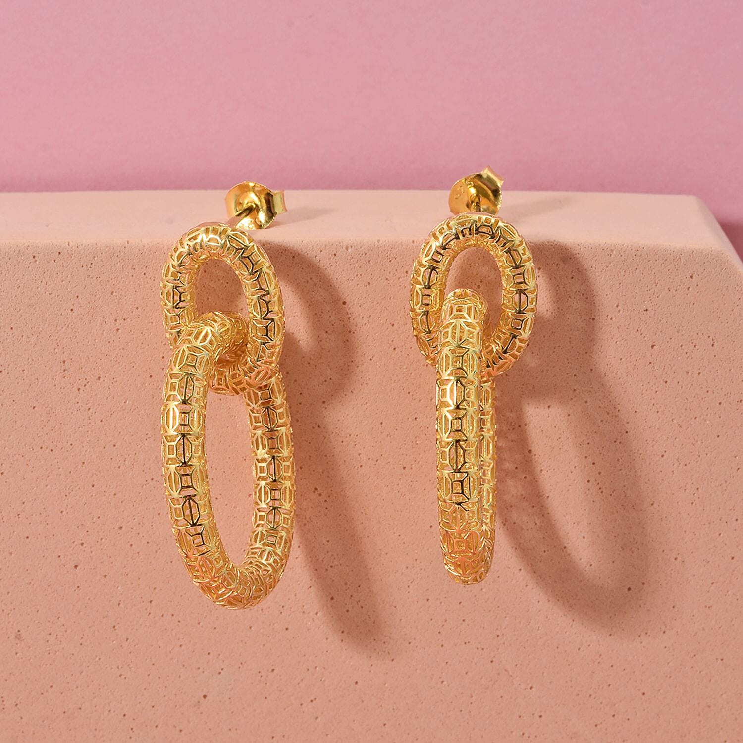 Treasure Of Siam - Sterling Silver Push Back Earring in Yellow Gold Plating