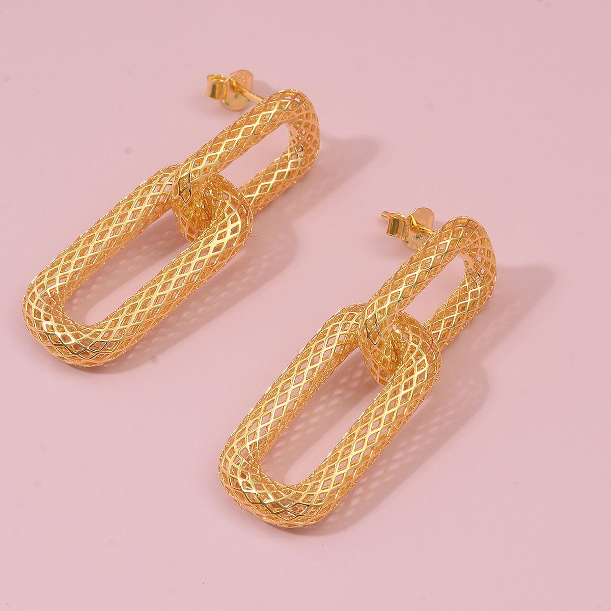 Treasure Of Siam - Sterling Silver Earrings with Push Back in Yellow Gold Plating