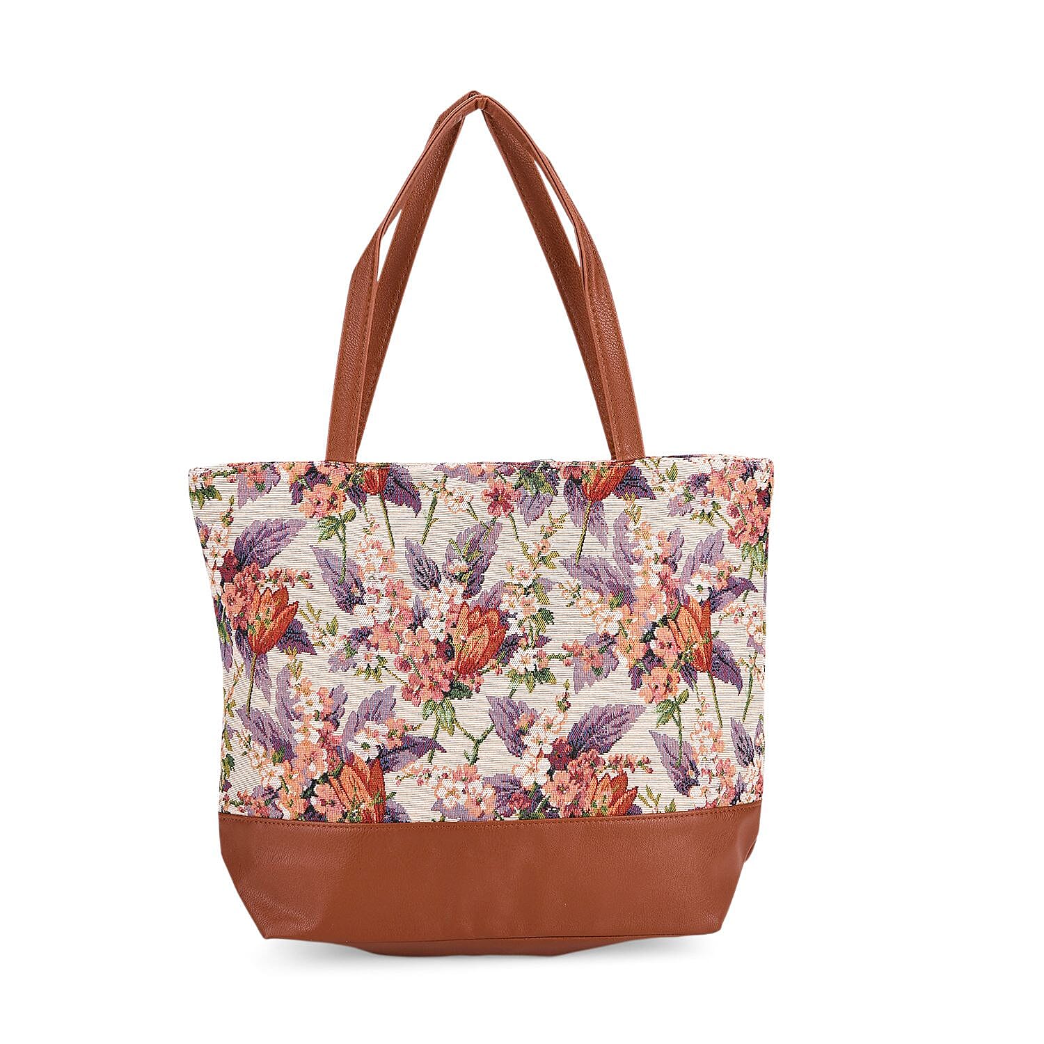 Flower Tote Bag (Size 35x12x36 cm) - White Multi & Multicolor