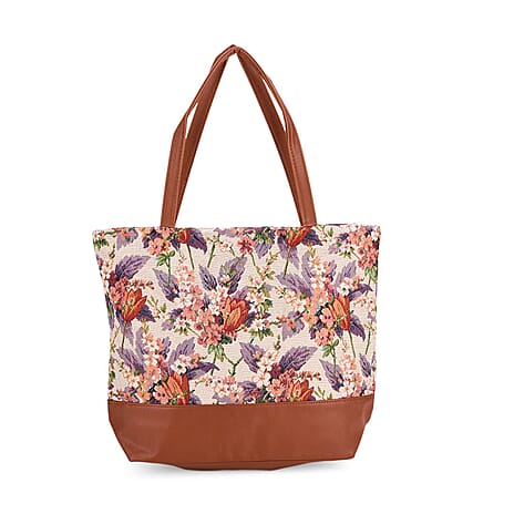 Flower Tote Bag (Size 35x12x36 cm) - White Multi & Multicolor