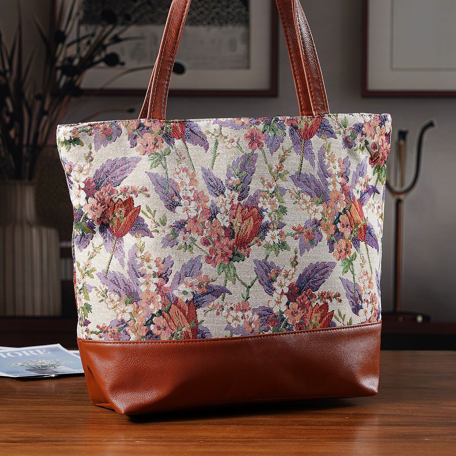 Flower Tote Bag (Size 35x12x36 cm) - White Multi & Multicolor