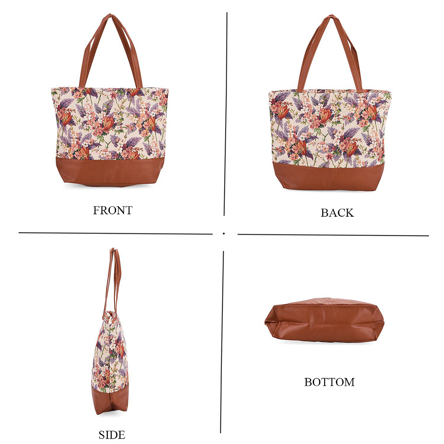 Flower Tote Bag (Size 35x12x36 cm) - White Multi & Multicolor