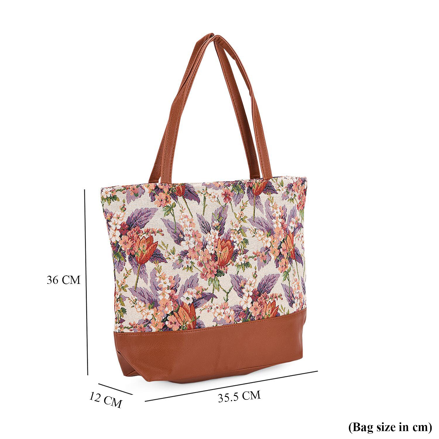 Flower Tote Bag (Size 35x12x36 cm) - White Multi & Multicolor