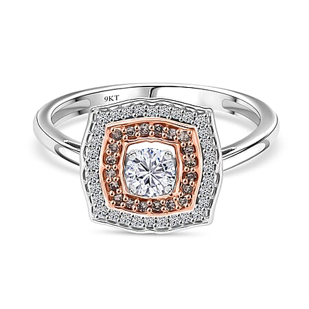 Luxoro 9K Rose Gold White Diamond & Champagne Diamond I3 Ring