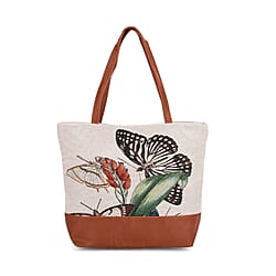 Floral Print Jacquard Tote Bag - Beige & Multicolour
