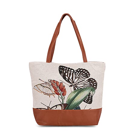 Butterfly Tote Bag (Size 35x12x36 cm) - White & White