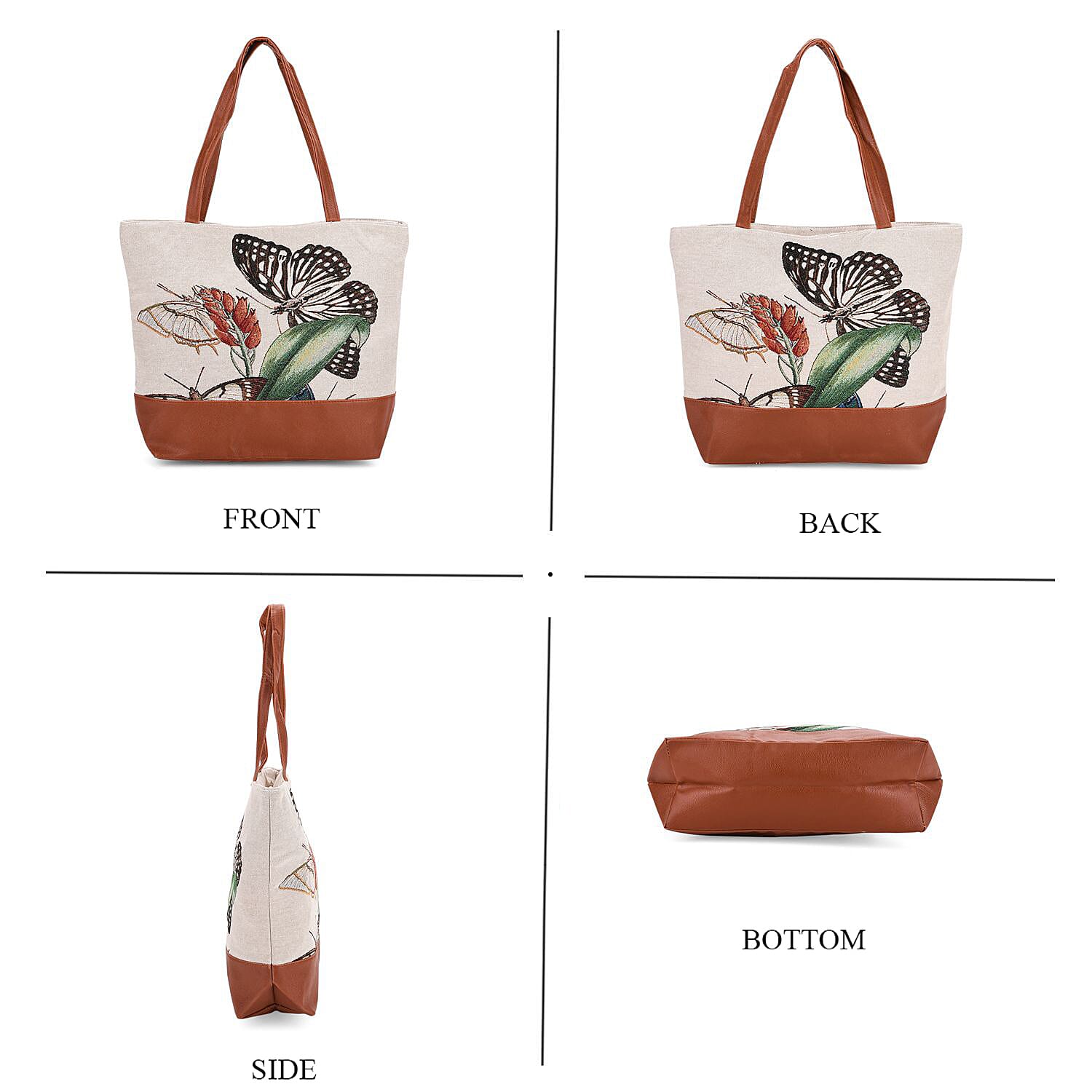 Butterfly Tote Bag (Size 35x12x36 cm) - White & White