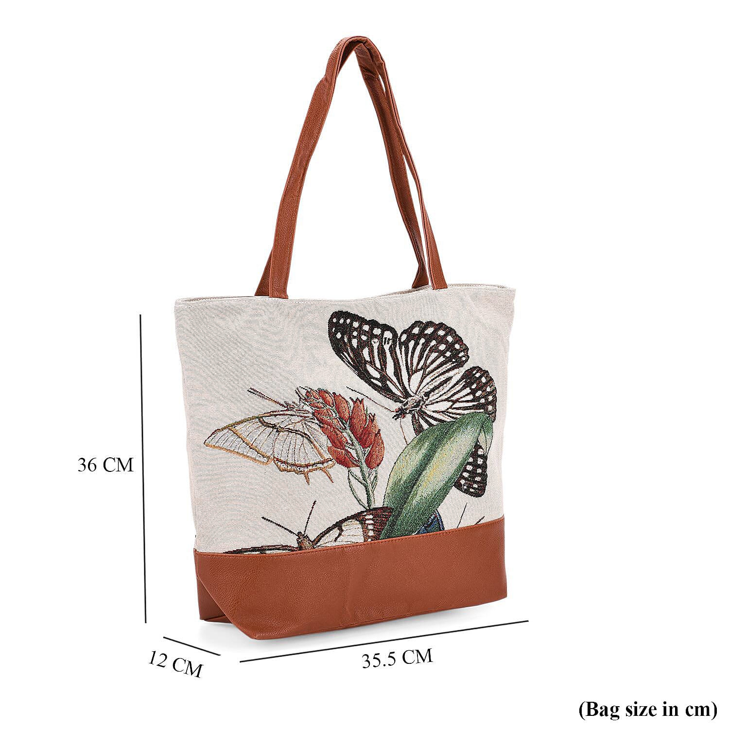 Butterfly Tote Bag (Size 35x12x36 cm) - White & White