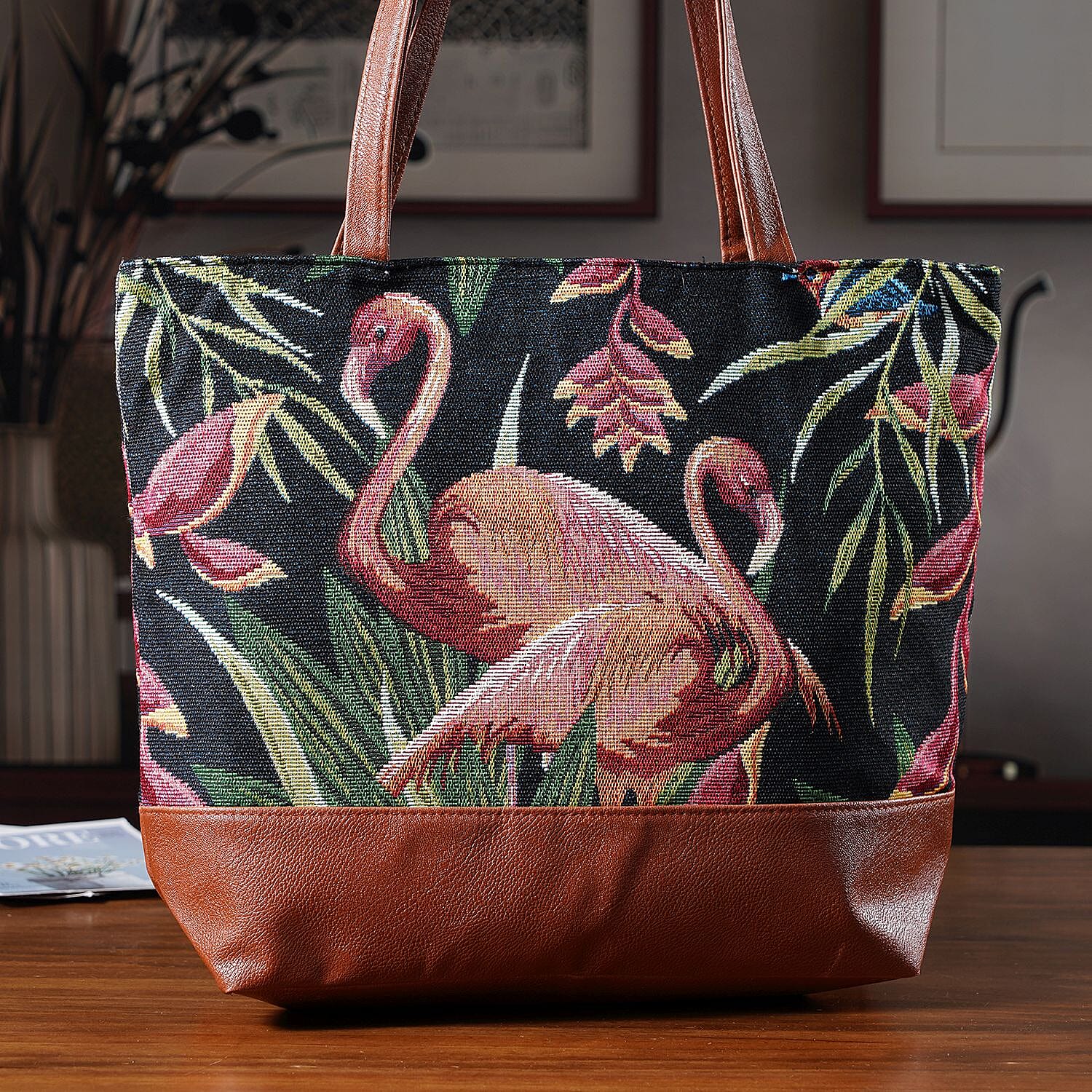 Flamingo Tote Bag (Size 35x12x36 cm) - Navy Pink & Navy Pink