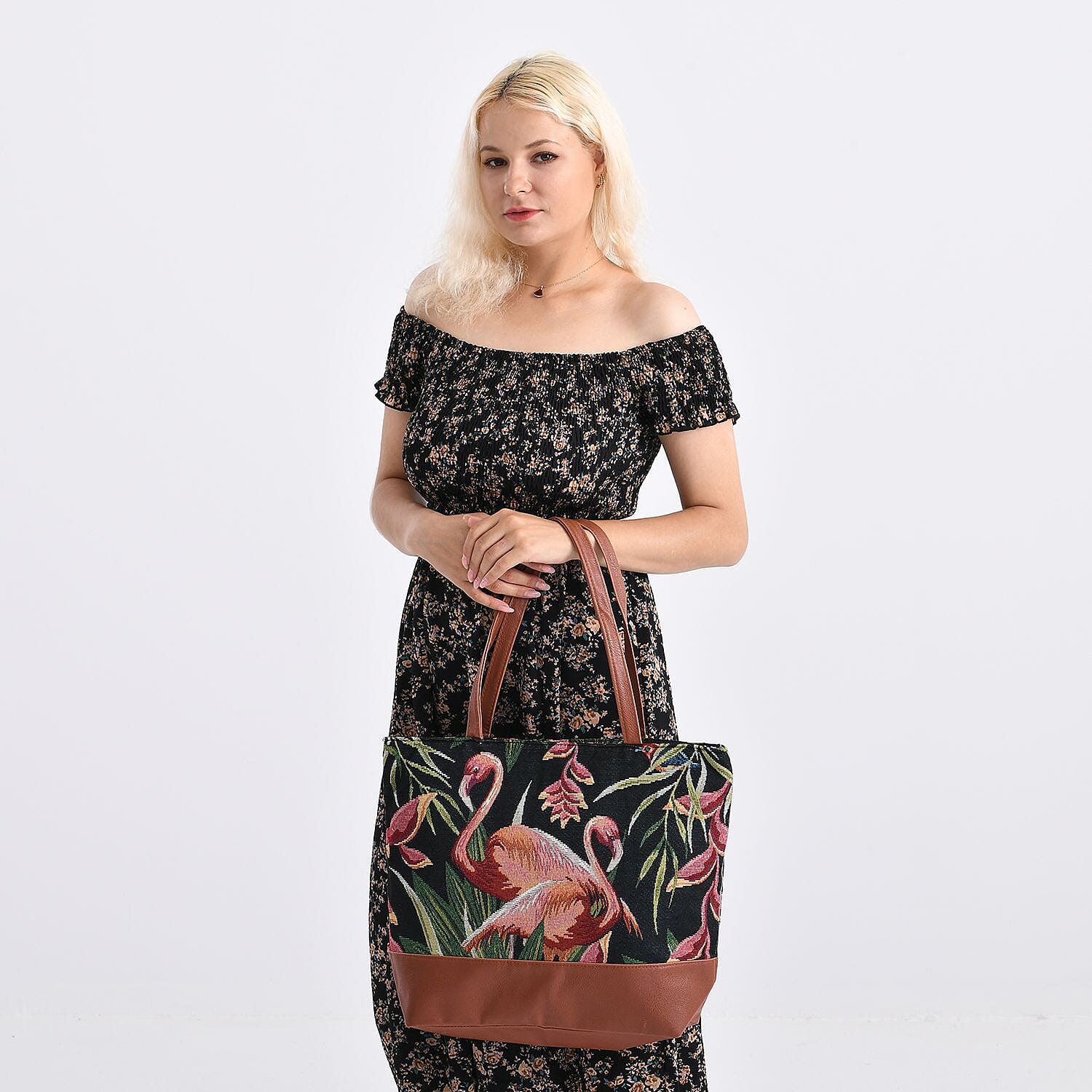 Flamingo Tote Bag (Size 35x12x36 cm) - Navy Pink & Navy Pink