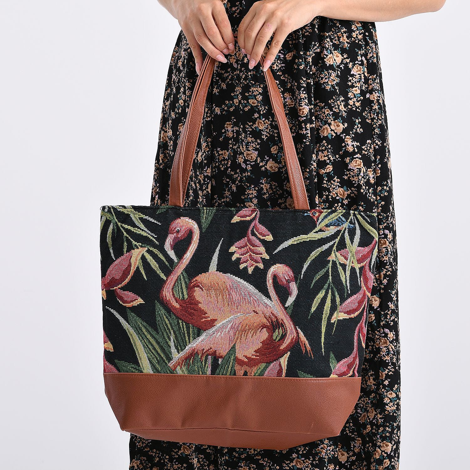 Flamingo Tote Bag (Size 35x12x36 cm) - Navy Pink & Navy Pink