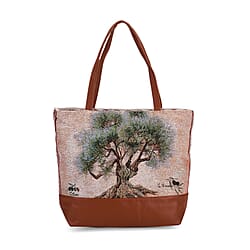 Floral Print Jacquard Tote Bag - Beige & Multicolour