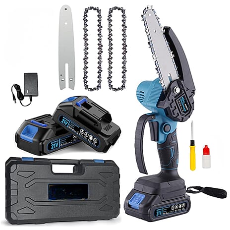 BLACK FRIDAY EVENT ONLY PRICE - 6 Inch 21V Chainsaw with 2 Chains and a 2 Batteries (Size 42x11x10 cm) - Blue