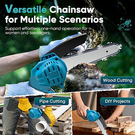 BLACK FRIDAY EVENT ONLY PRICE - 6 Inch 21V Chainsaw with 2 Chains and a 2 Batteries (Size 42x11x10 cm) - Blue