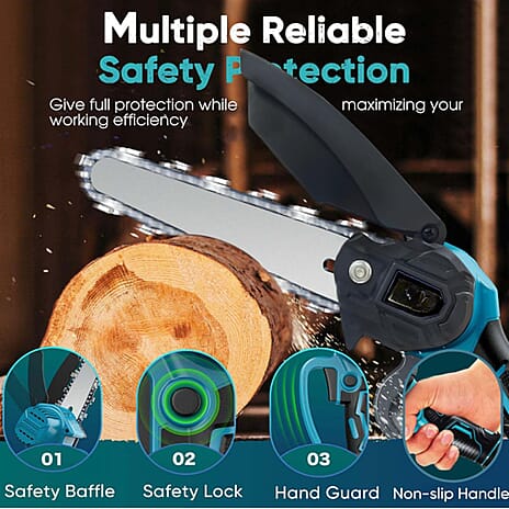 BLACK FRIDAY EVENT ONLY PRICE - 6 Inch 21V Chainsaw with 2 Chains and a 2 Batteries (Size 42x11x10 cm) - Blue