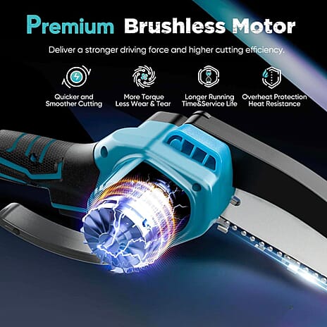 BLACK FRIDAY EVENT ONLY PRICE - 6 Inch 21V Chainsaw with 2 Chains and a 2 Batteries (Size 42x11x10 cm) - Blue