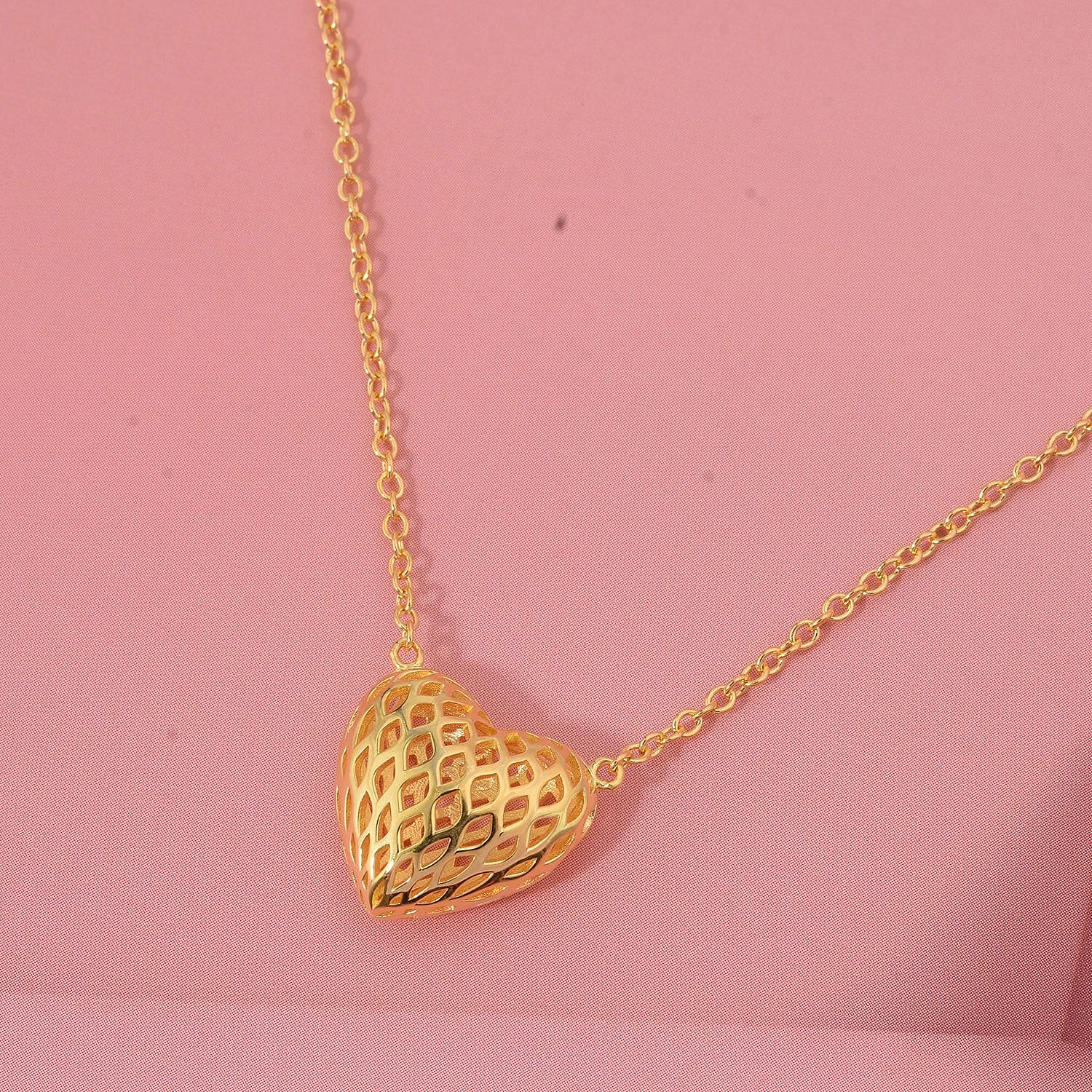 Treasure Of Siam - Sterling Silver Heart Necklace (Size 18 - 1 Ext) in Yellow Gold Plating