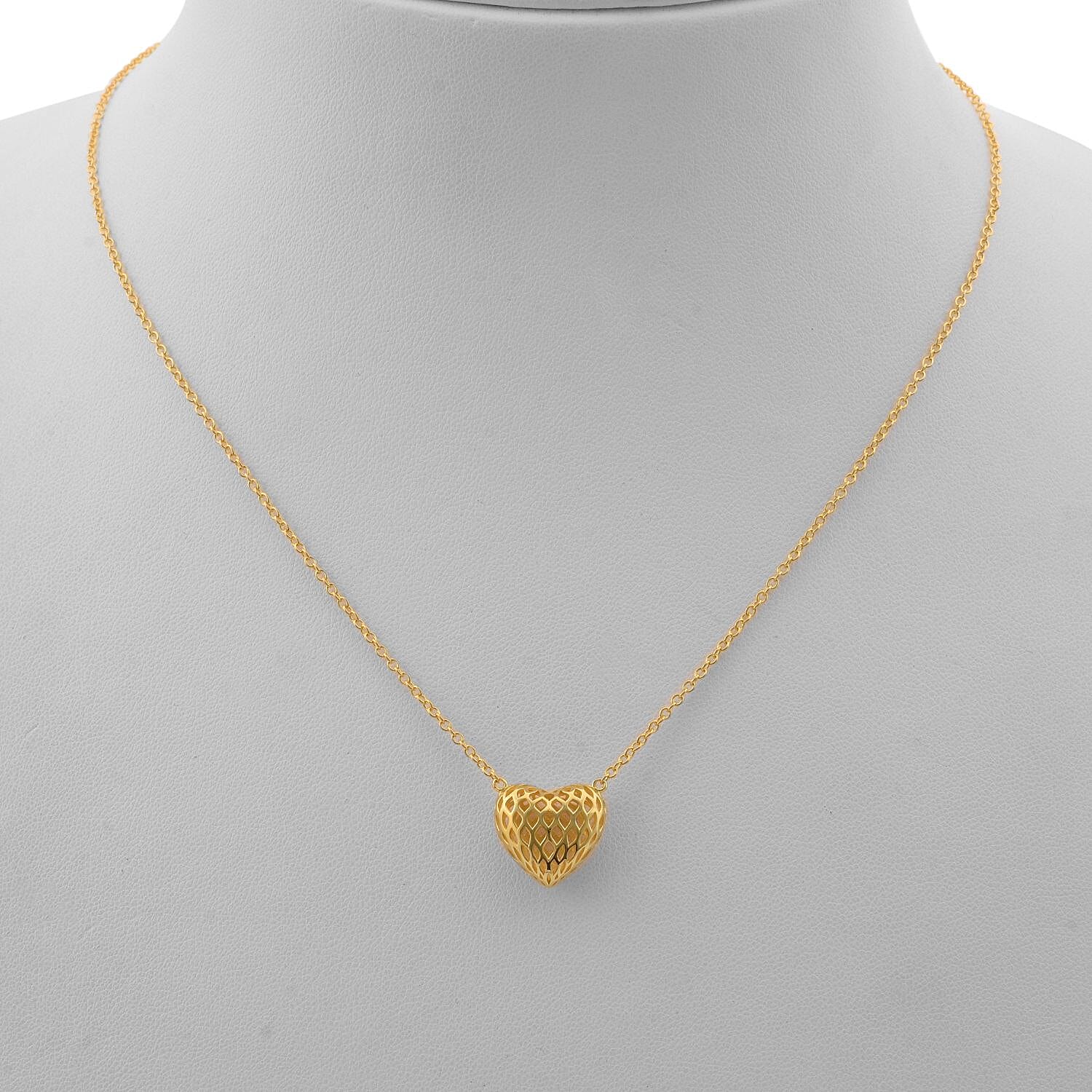 Treasure Of Siam - Sterling Silver Heart Necklace (Size 18 - 1 Ext) in Yellow Gold Plating